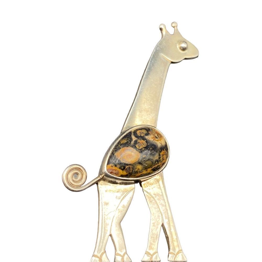 Sajen Sterling Silver Genuine Agate Giraffe Brooch Pin Pendant vintage